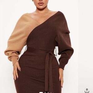 Elegant Two-Tone Brown and Tan Dress- New with Tags